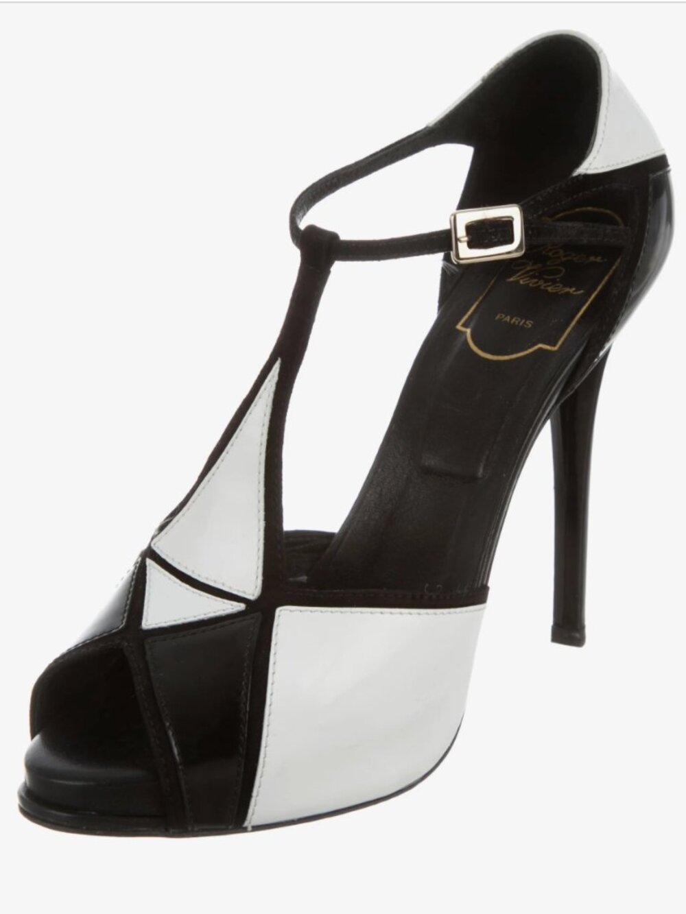 Black suede Roger Vivier Bicolor T-Strap Pumps Peep-Toe Pump